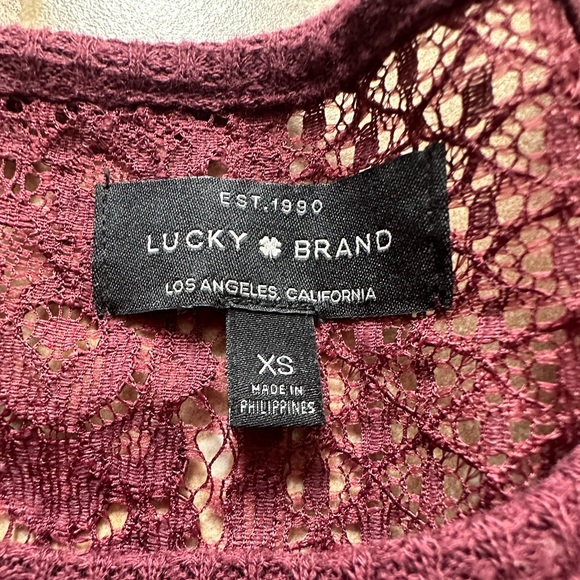 Lucky Brand Women's Maroon/Burgundy Long Sleeve Thermal Lace Shirt Top - Sz XS - Picture 4 of 7